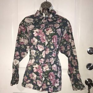 90s Button-up Long Sleeve Floral Shirt - Size: Medium.